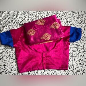 Pink and Blue simple light weights Sari